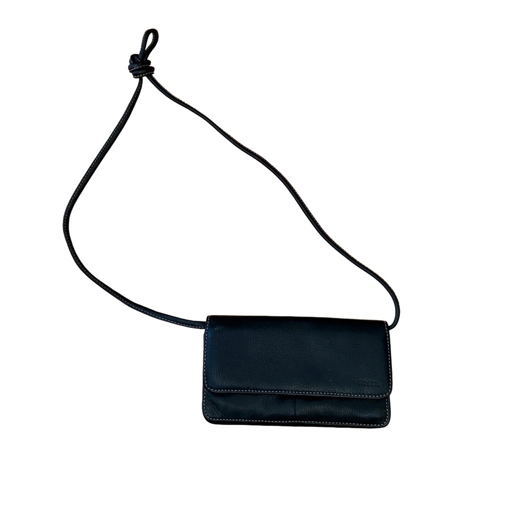 Fossil Black Leather Multi-Pocket Crossbody Bag